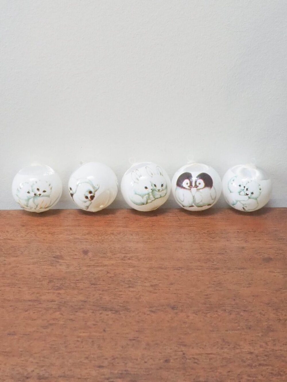 Vtg Polar Animal Satin Christmas Ornaments - Vintage Xmas Balls Ornaments